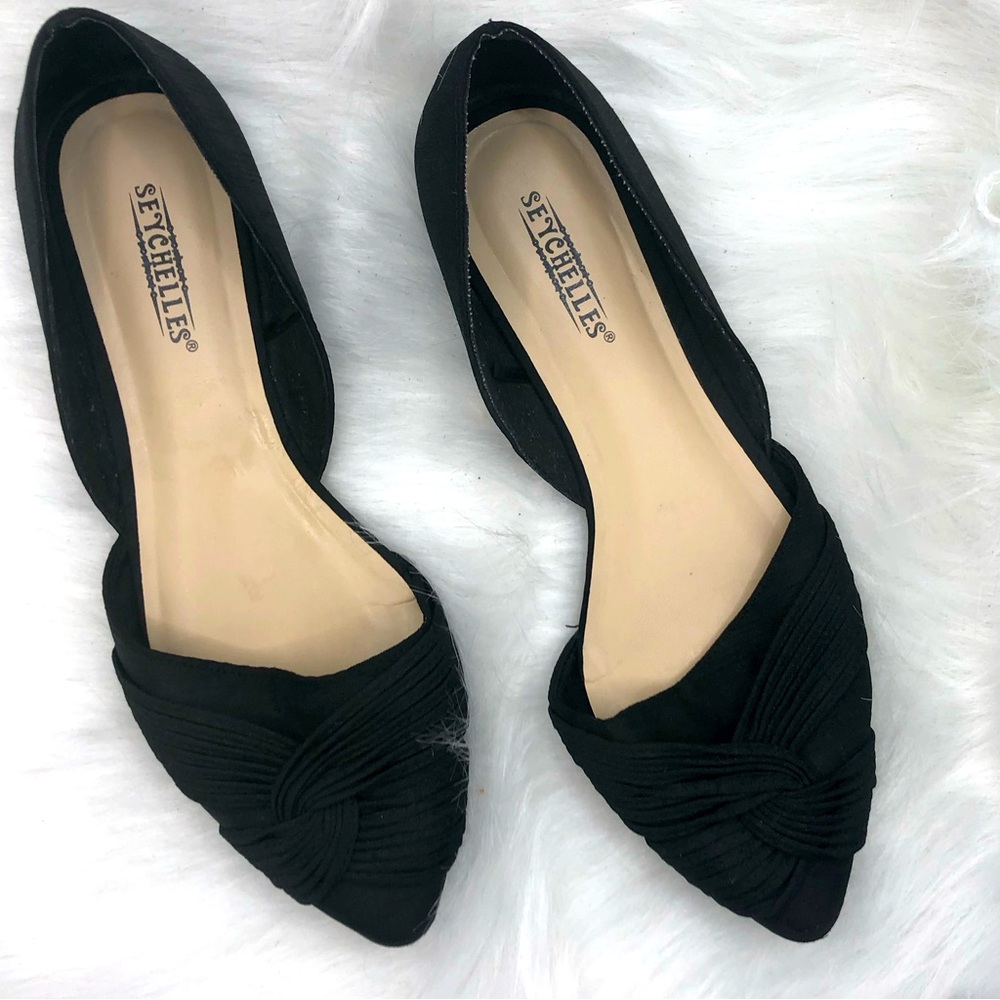 SEYCHELLES Mimosa D’Orsay Flat Pointed Toe Black Textile w/ Accent, Women’s 6.5